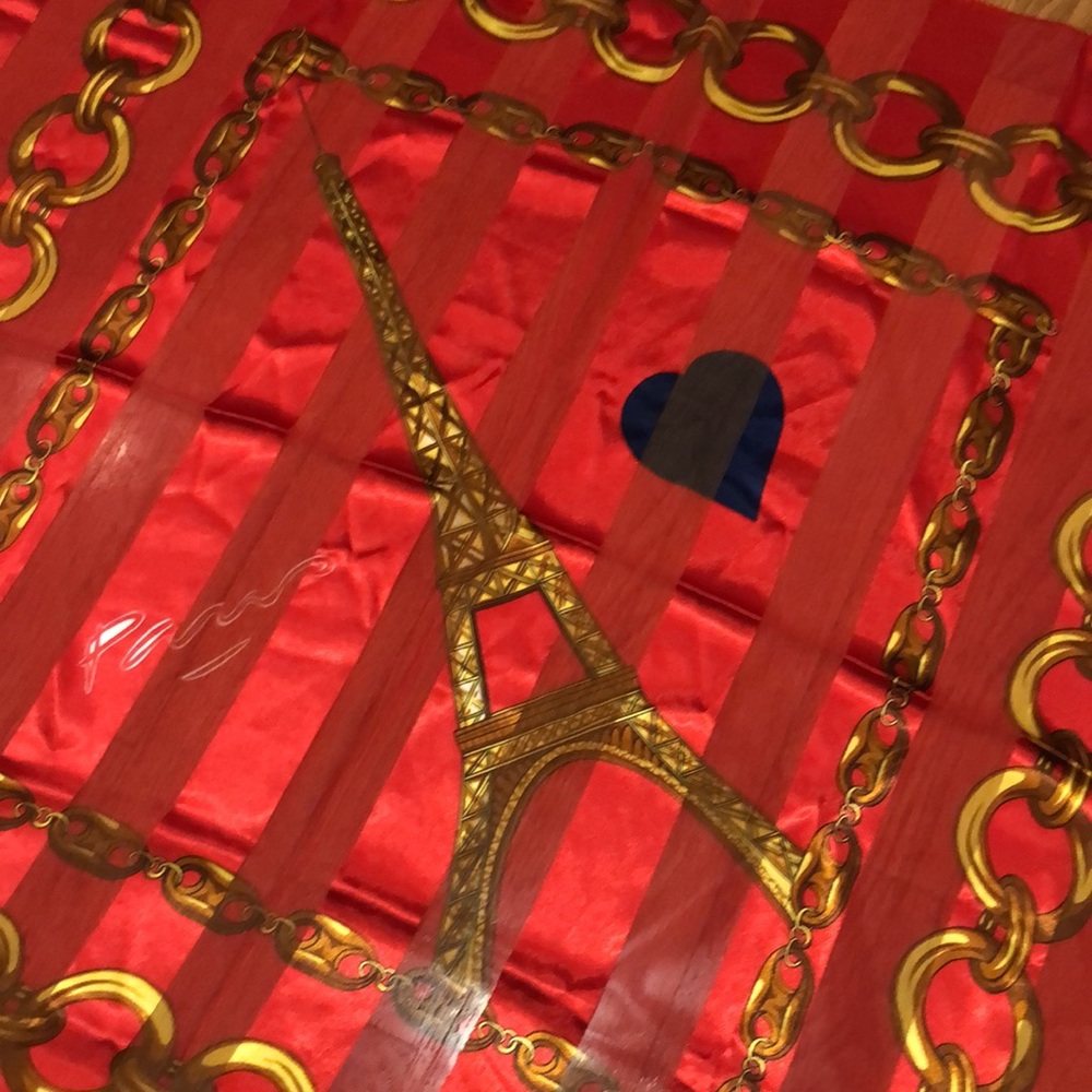 From Paris with Love Large Silky Square Scarf. Eiffel Tower, Heart, Chains - Picture 10 of 15